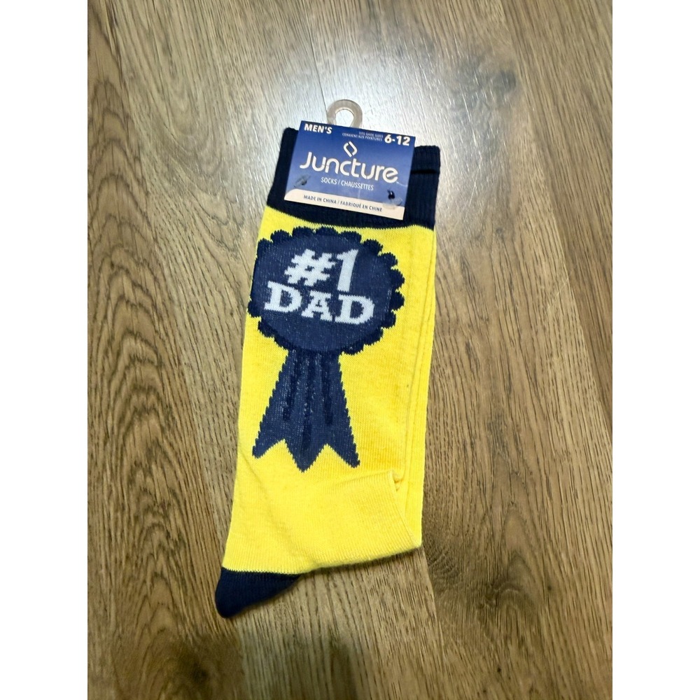 Juncture Socks Men's Size 6-12 Blue Yellow White Socks #1 Dad NWT